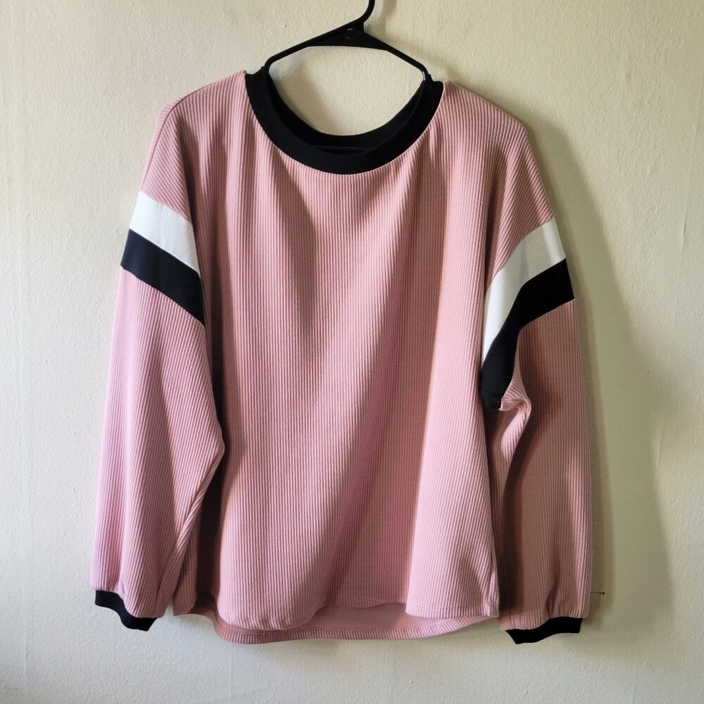 Pink with Black/White Contrast Trim Long Sleeve Lightweight Sweatshirt Size S